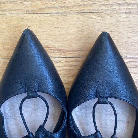 Loeffler Randall black lace up pointed toe flare sz 9B minor scuffs at toe shown - Picture 5 of 6